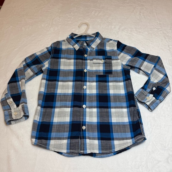 OshKosh B'gosh Blue and Gray Plaid Button Down Shirt - Picture 1 of 10